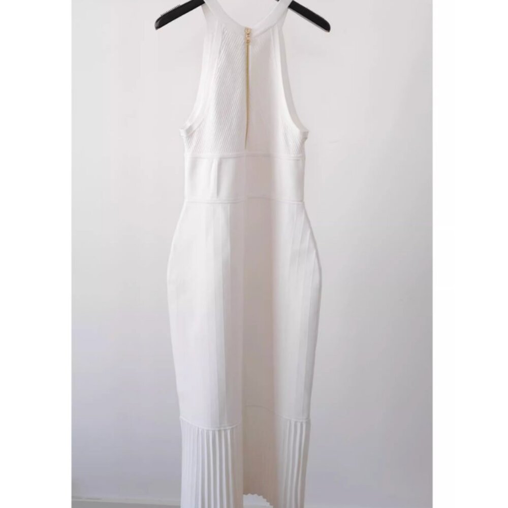 NWT L'AGENCE Kimi Pleat Hem Midi Dress - White Ivory French Knit Quiet Lux - Picture 8 of 12
